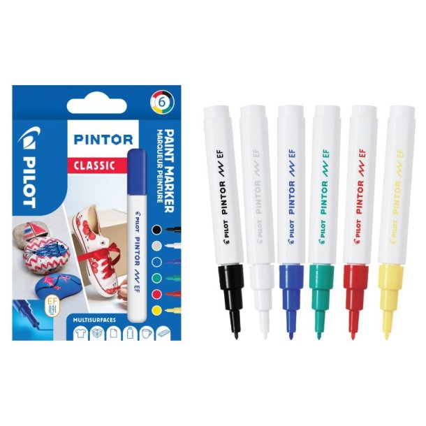 Pilot paint marker - Pintor Ekstra Fin - Creative 0,5-2,3mm - 6 assorteret farver