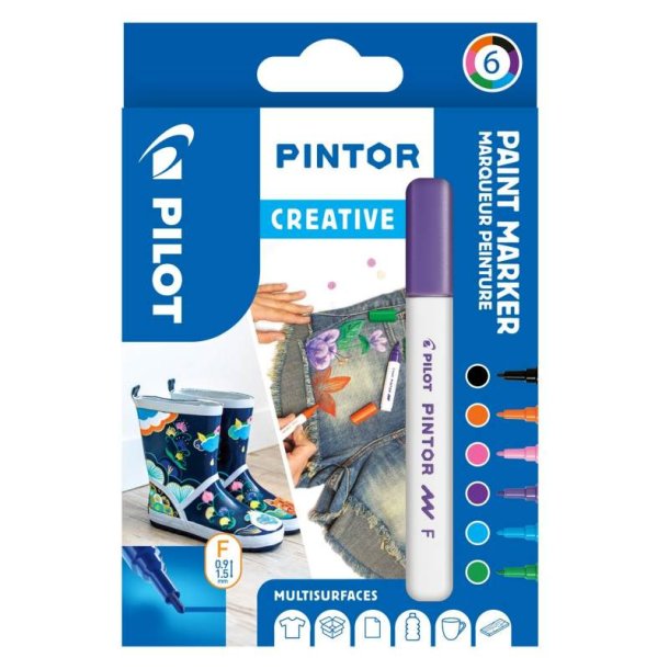 Pilot Permanent marker Pintor - Fine Creative - 1,0 mm - assorteret farver - 6 stk.