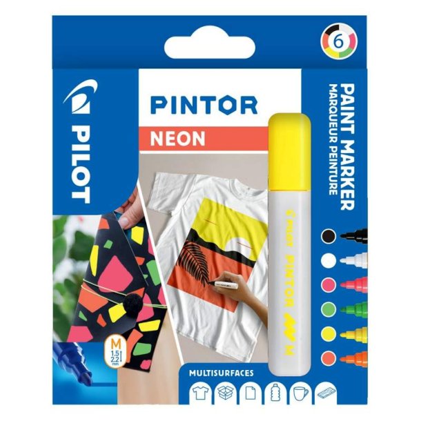 Pilot permanent Marker Pintor - Medium - Neon - 1,4 mm - assorteret - 6 stk.