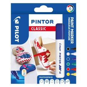 Pilot Permanent marker Pintor - Medium Classic - 1,4 mm - assorteret farver - 6 stk.