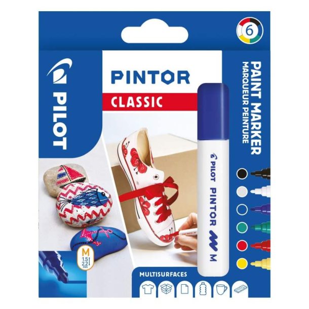 Pilot Permanent marker Pintor - Medium Classic - 1,4 mm - assorteret farver - 6 stk.