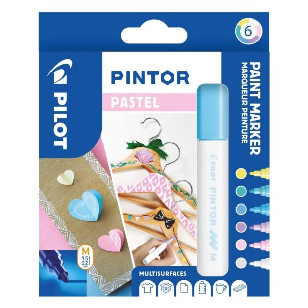 Pilot Permanent marker Pintor - Medium Pastel Mix - 1,4 mm - assorteret farver - 6 stk.