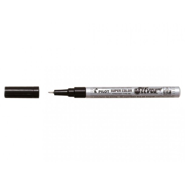 Pilot permanent Marker - Super Color - Ekstra fin rund spids - 1,0 mm - slv