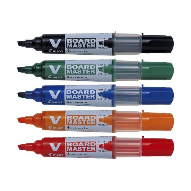 Pilot Whiteboard Marker - V-Board - BG - skr spids - 2-5 mm - assorteret farver - 5 stk.