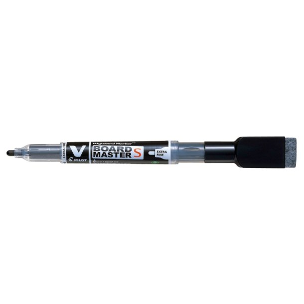 Pilot Whiteboard Marker - ekstra fin rund spids - sort - med visker og magnet