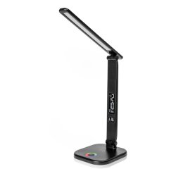 Platinet skrivebordslampe LED RGB - sort - Tr�dl�s opladning, ur og termometer