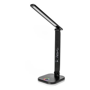 Platinet skrivebordslampe LED RGB - sort - Tr�dl�s opladning, ur og termometer