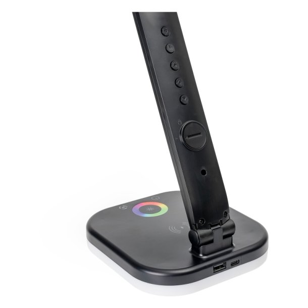 Platinet skrivebordslampe LED RGB - sort - Tr�dl�s opladning, ur og termometer