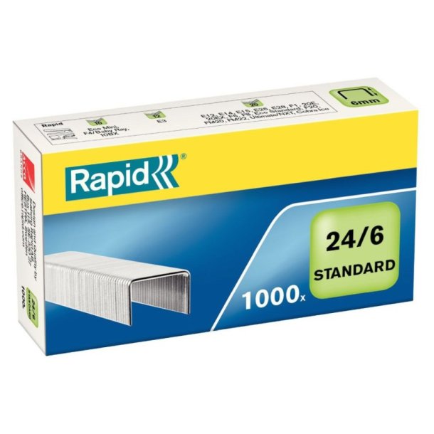Rapid NR. 24 H�fteklammer - 6 mm - 1000 stk. standard galvaniseret