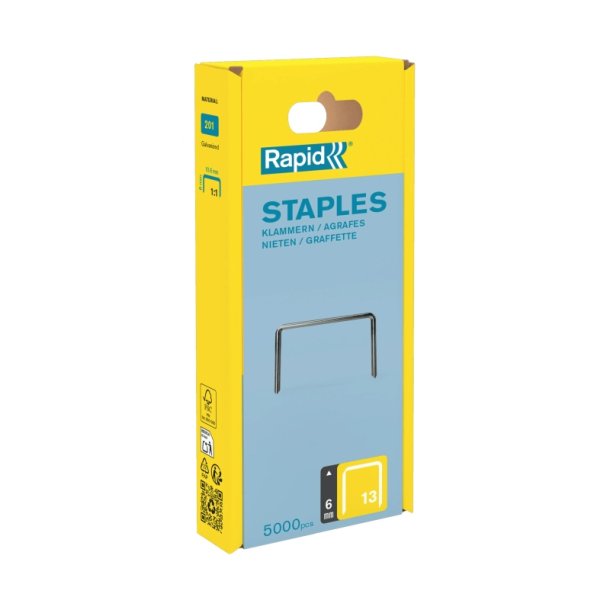 Rapid Nr. 13 H�fteklammer - 6 mm - 5000 stk. standard galvaniseret