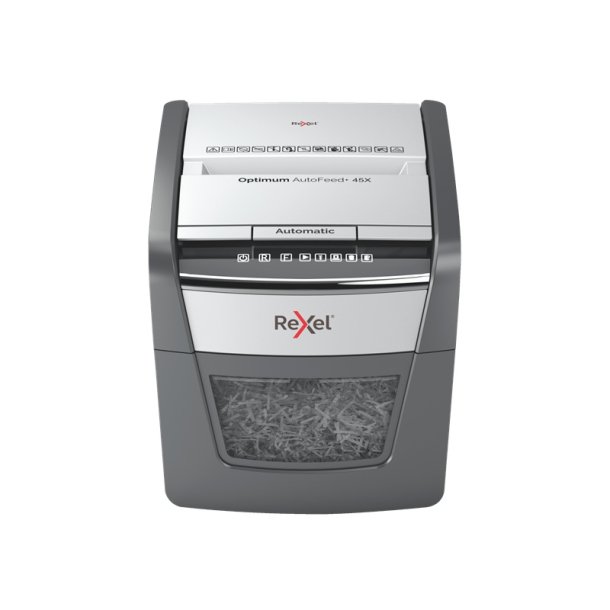 Rexel - Optimum AutoFeed 45X Automatic Cross Cut Paper Shredder P4 - 4 x 28 mm - Cross shredding - 150 sheets - 20 L - 5
