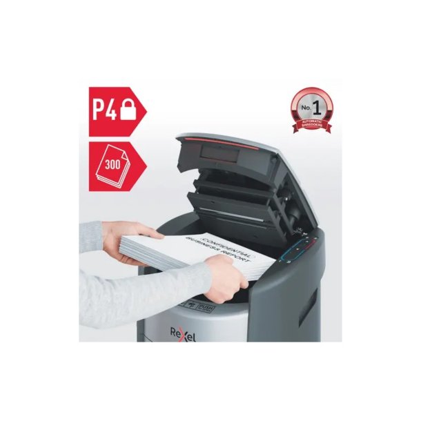 Rexel - ShredMax AutoFeed+ 300X Cross Cut Paper Shredder - 4 x 10 mm - Cross shredding - 300 sheets - 25 L - 55 dB - Tou
