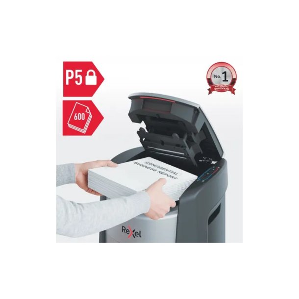 Rexel - ShredMax AutoFeed+ 600M Micro Cut Paper Shredder - 2 x 5 mm - Micro-cut shredding - 600 sheets - 50 L - 55 dB - 