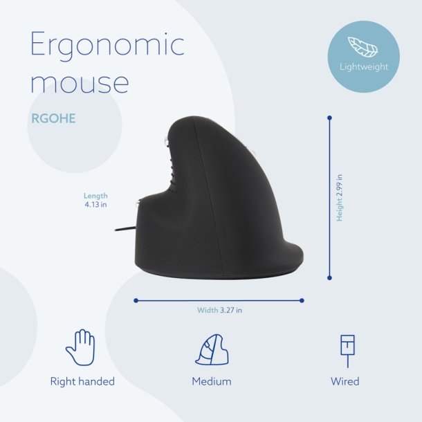 R-Go Tools HE - Ergonomisk vertikal mus - Medium (165-195mm) - kablet - Hjre hnd