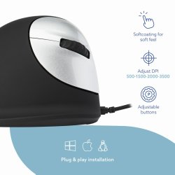 R-Go Tools HE - Ergonomisk vertikal mus - Medium (165-195mm) - kablet - Hjre hnd