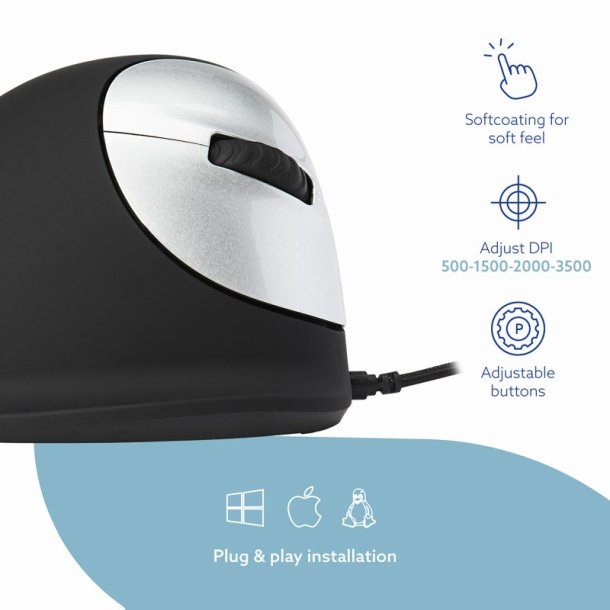 R-Go Tools HE - Ergonomisk vertikal mus - Medium (165-195mm) - kablet - Hjre hnd