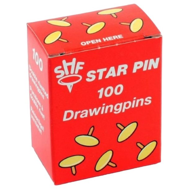 H&auml;ftstift Klassiske tegnestifter med flat hoved - Star Pin - blank stl - ske med 100 stk.