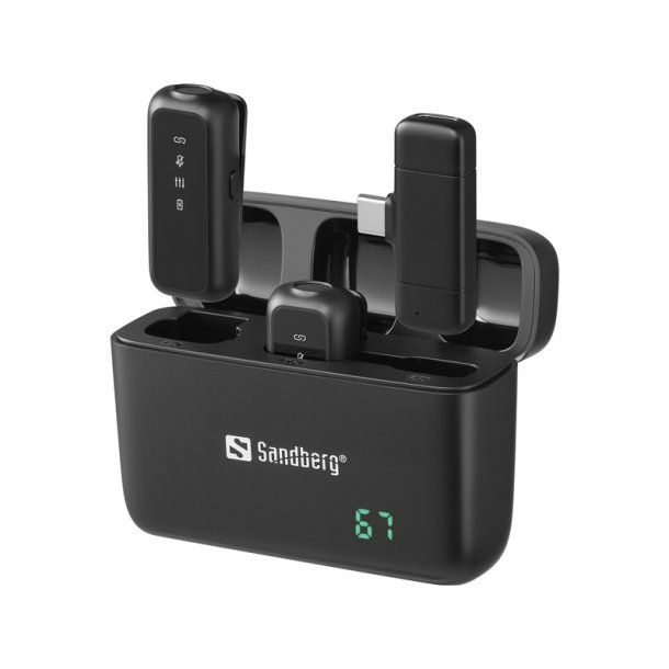 Sandberg Streamer USB-C Wireless Mic x2 - tr�dl�st clip-on mikrofons�t