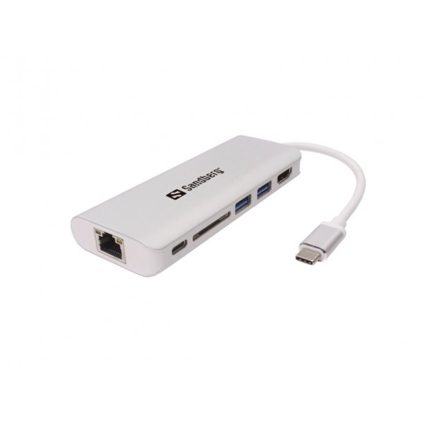 Sandberg USB-C Dock HDMI+LAN+SD+USB - 61W - hvid