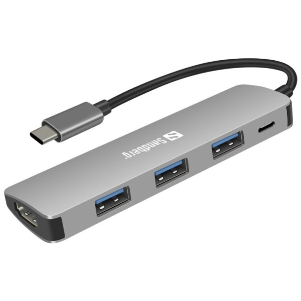 Sandberg USB-C Dock HDMI+3xUSB+PD 100W - Alu