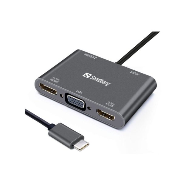 Sandberg USB-C Dock 2xHDMI+1xVGA+USB+PD