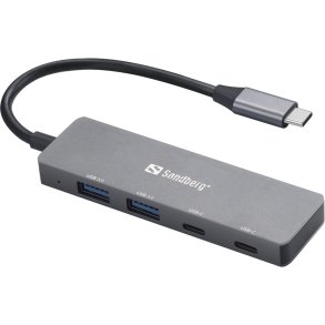 Sandberg USB-C Hub med 2x USB-A og 2x USB-C - gr� aluminium