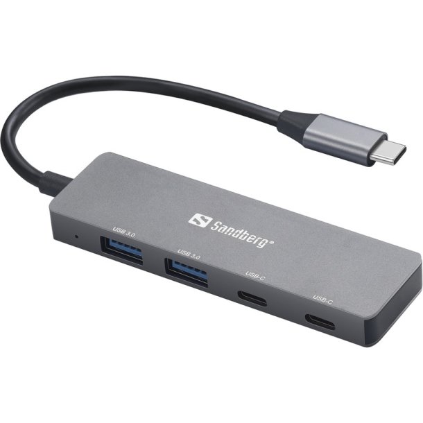 Sandberg USB-C Hub med 2x USB-A og 2x USB-C - gr� aluminium