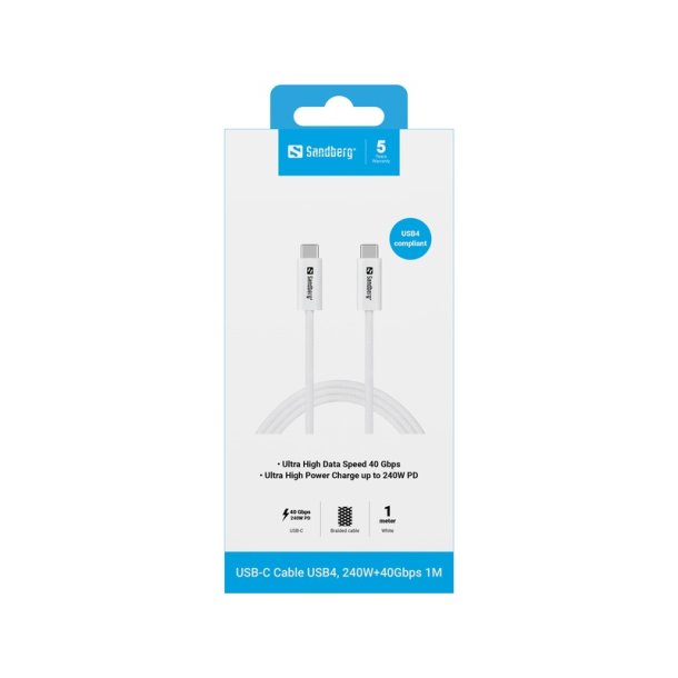 Sandberg USB4 USB-C kabel 240W 40Gbps - 1 meter