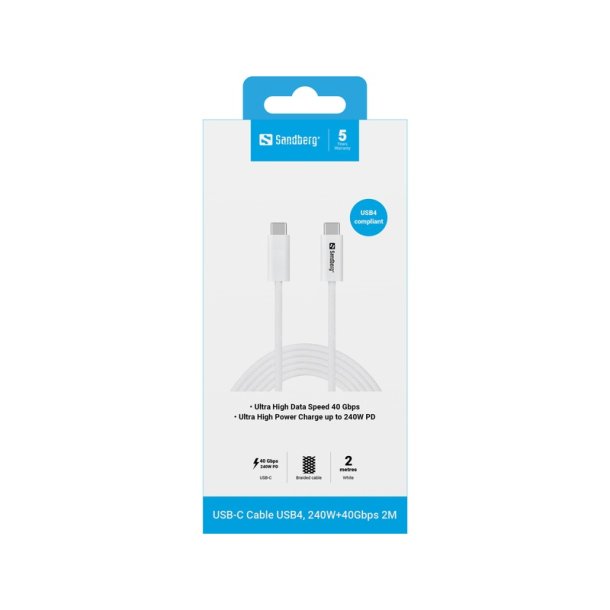 Sandberg USB-C USB4 kabel 240W 40Gbps - 2 meter