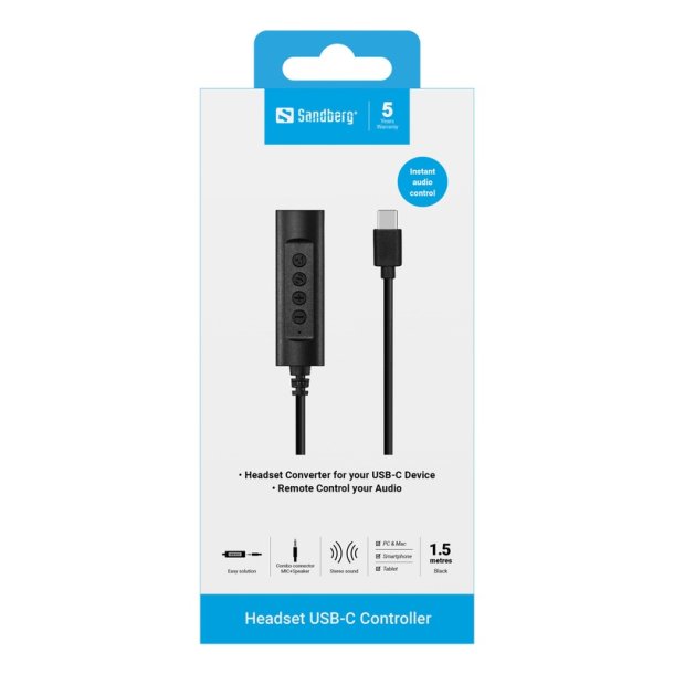 Sandberg Headset USB-C Controller med knapper - 1,5 m kabel