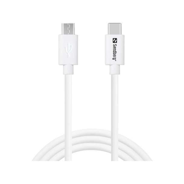 Sandberg USB-C til Micro-USB opladerkabel, 1 meter, hvid