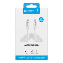 Sandberg USB-C til USB-C kabel 3.2 Gen2 100W - 5 meter