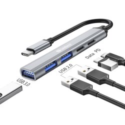 Sandberg USB-C SAVER Hub med 3x USB-A og 2x USB-C porte i aluminium