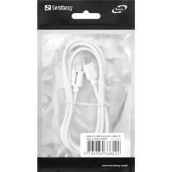 Sandberg USB-C til USB-C opladerkabel 65W - 1 meter i hvid