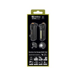 Sandberg - Survivor Car Escape Multi Tool - Black - Universal - USB, Solar - 3000 mAh - 240 h - USB Type-C