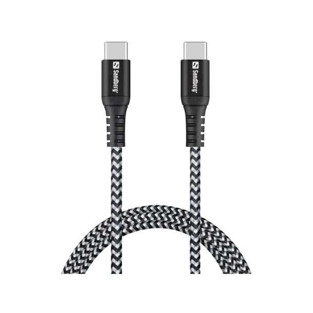 Sandberg Survivor USB-C kabel 1 m 100W - robust flettet kabel i kevlar og nylon
