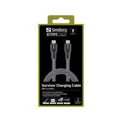 Sandberg Survivor USB-C kabel 1 m 100W - robust flettet kabel i kevlar og nylon