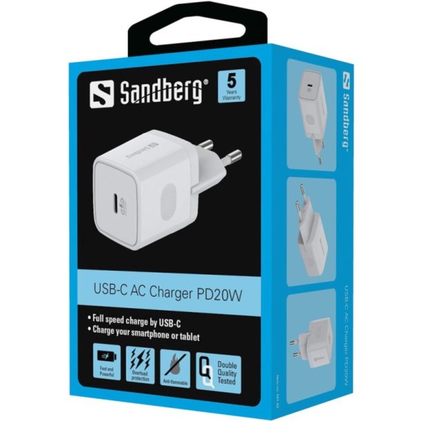 Sandberg USB-C AC Charger PD20W - hvid - EU