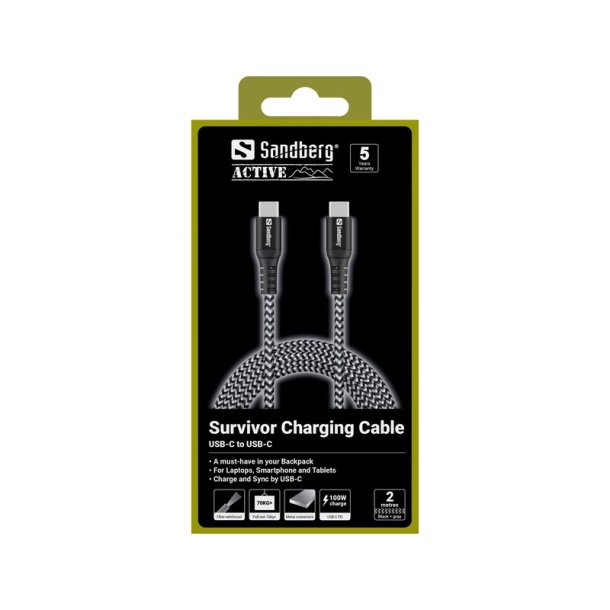 Sandberg Survivor USB-C Kabel 2M 100W - Forst�rket med Kevlar
