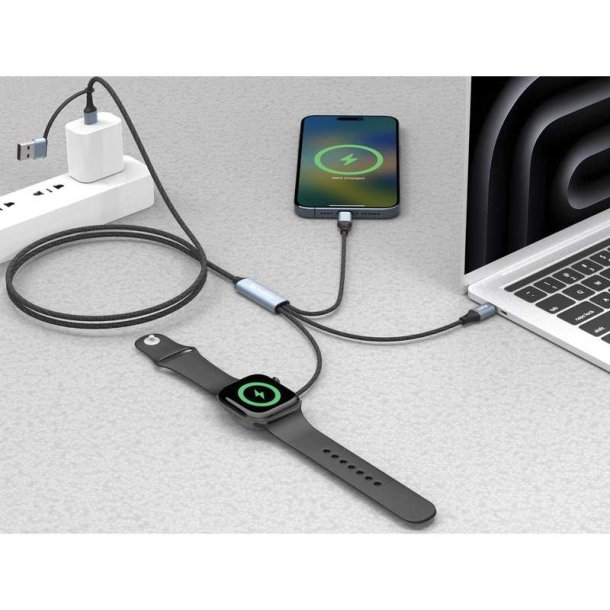 Sandberg 3in1 Travel Charge Cable 100W - USB-A, USB-C og MagSafe i �t kabel