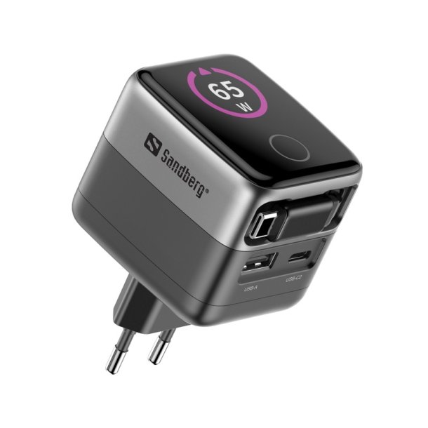 Sandberg Charger PD65W Display + Cable - universel oplader med sk�rm