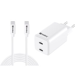 Sandberg AC Charger USB-C PD 65W - hurtiglader med 3m kabel til laptop og mobil