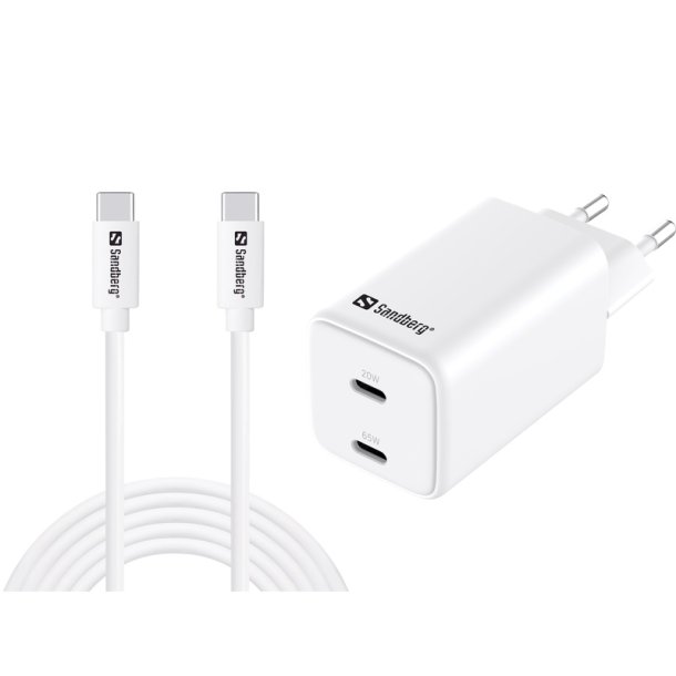 Sandberg AC Charger USB-C PD 65W - hurtiglader med 3m kabel til laptop og mobil