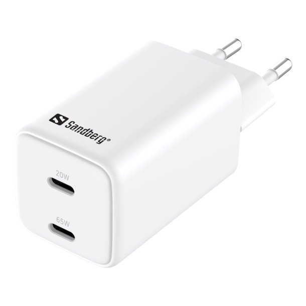 Sandberg AC Charger USB-C PD 65W - hurtiglader med 3m kabel til laptop og mobil