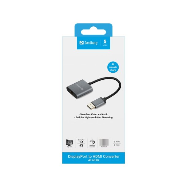 Sandberg - DisplayPort 1.4 to HDMI 2.0 4K Adapter - 0 m - DisplayPort - HDMI Type A (Standard) - Male - Female - 1.4