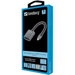 Sandberg - Adapter MiniDP1.4>HDMI2.0 4K60 - Mini DisplayPort - HDMI Type A (Standard) - Male - Female - 1.4 - 3840 x 216