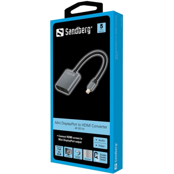 Sandberg - Adapter MiniDP1.4>HDMI2.0 4K60 - Mini DisplayPort - HDMI Type A (Standard) - Male - Female - 1.4 - 3840 x 216