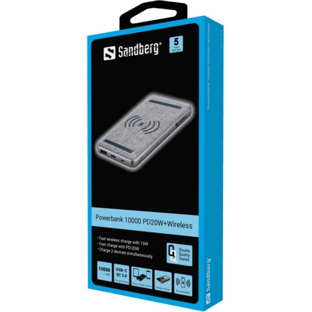 Sandberg Powerbank - 10000 mAh - PD20W+Wireless