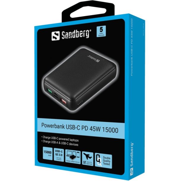 Sandberg Powerbank - PD65W+2xQC3.0 20000 mAh