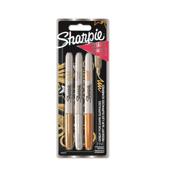 Sharpie Marker - Metallic - 1,4mm - assorteret farver - Guld/Sl/Bronze 3 stk.